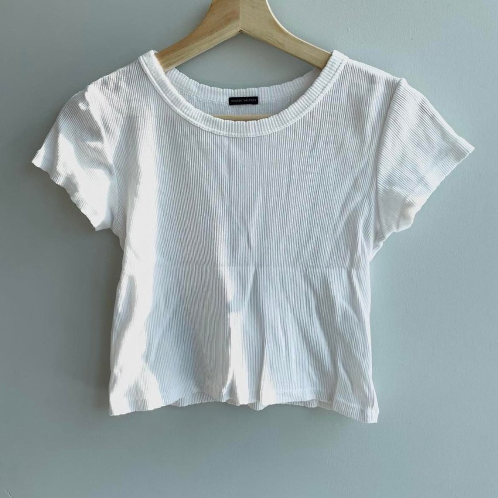 Brandy Melville Basic White Ribbed Baby Tee
